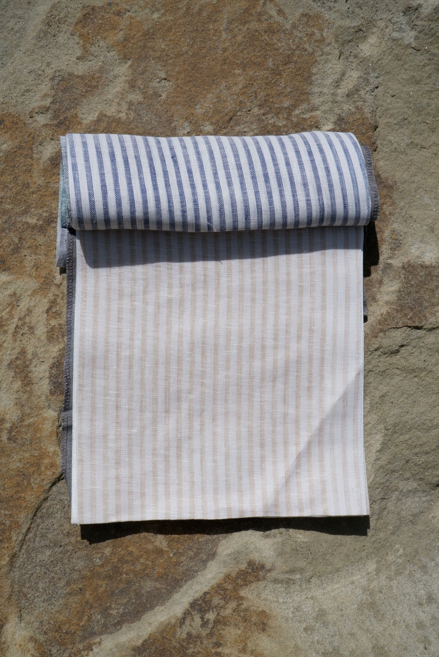 Beige & White Stripe – Woven 100% Linen Curtain Fabric, 140cm Width