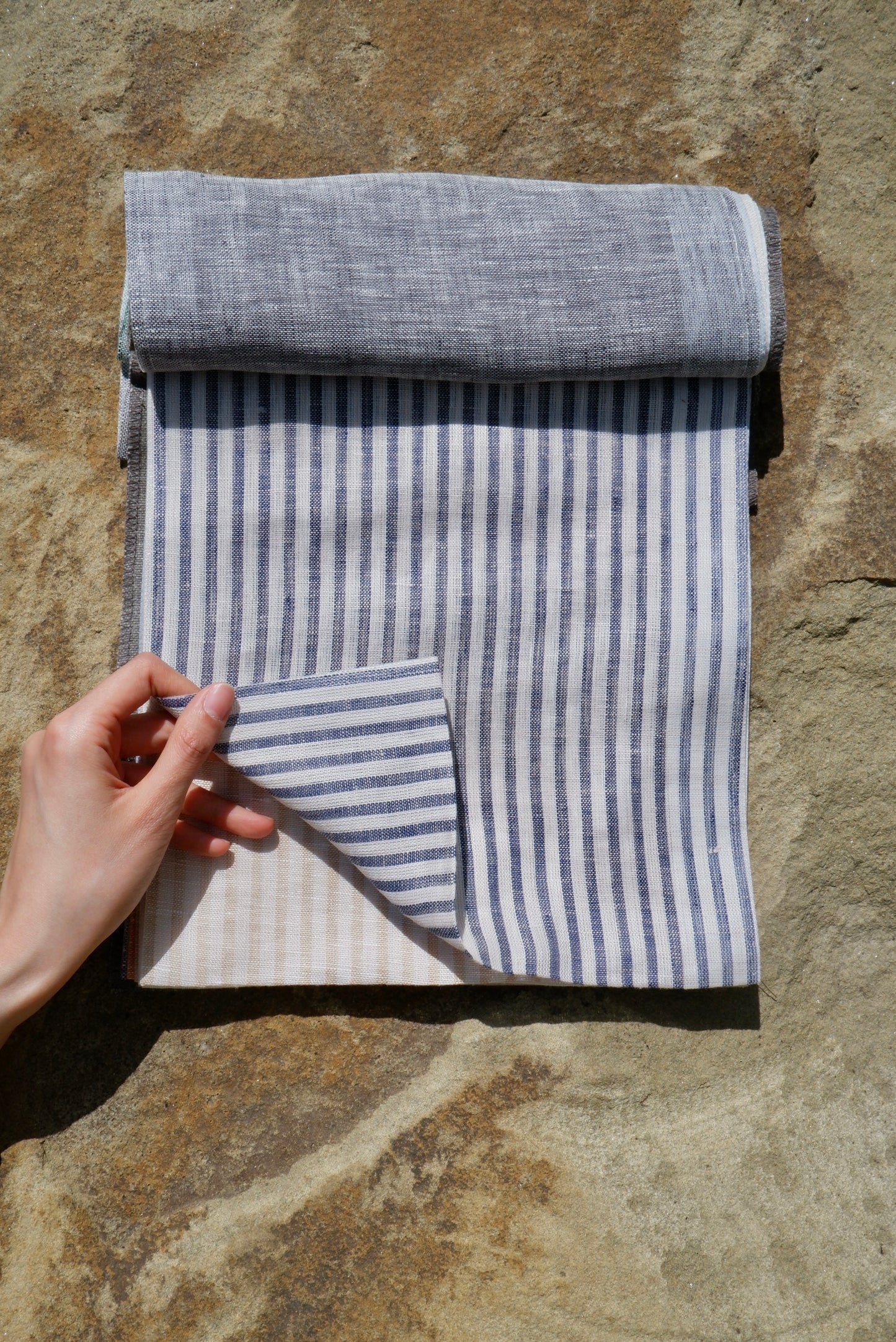 Blue & White Stripe – Woven 100% Linen Curtain Fabric, 140cm Width