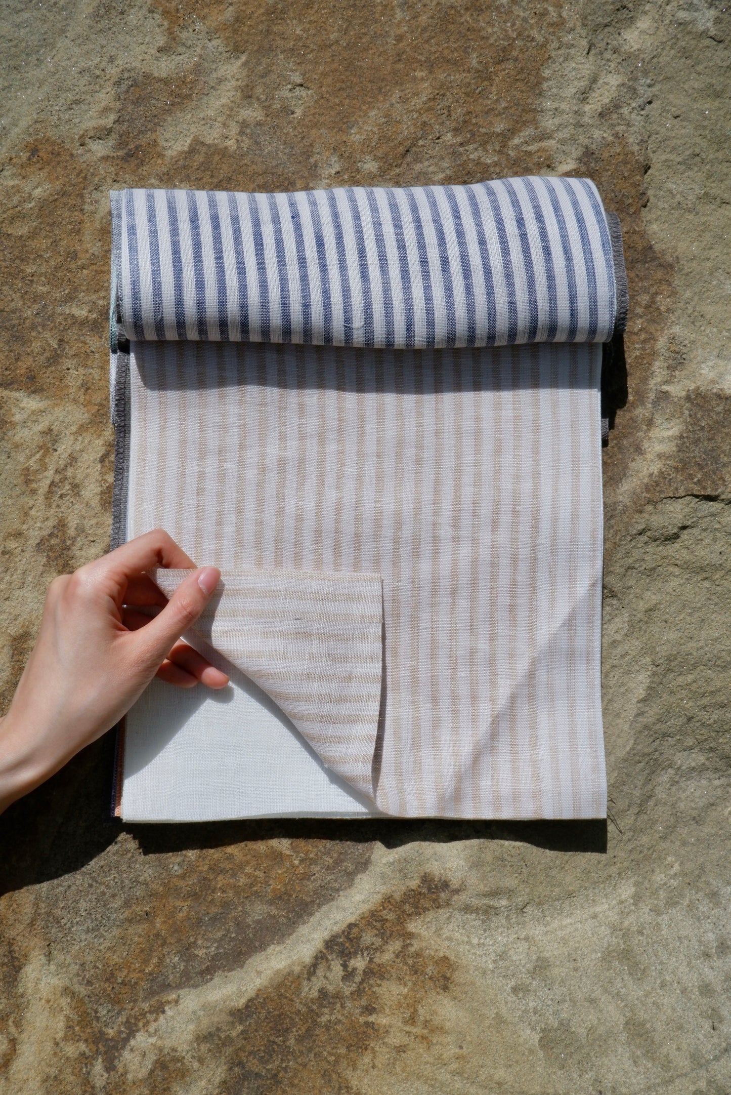 Beige & White Stripe – Woven 100% Linen Curtain Fabric, 140cm Width
