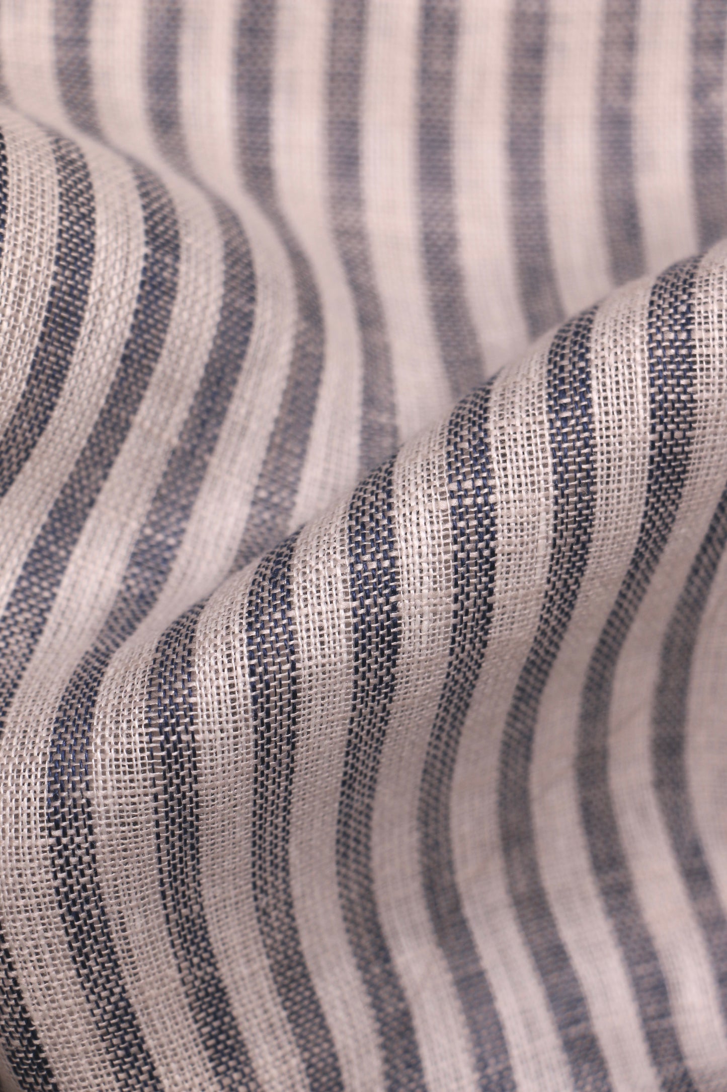 Blue & White Stripe – Woven 100% Linen Curtain Fabric, 140cm Width