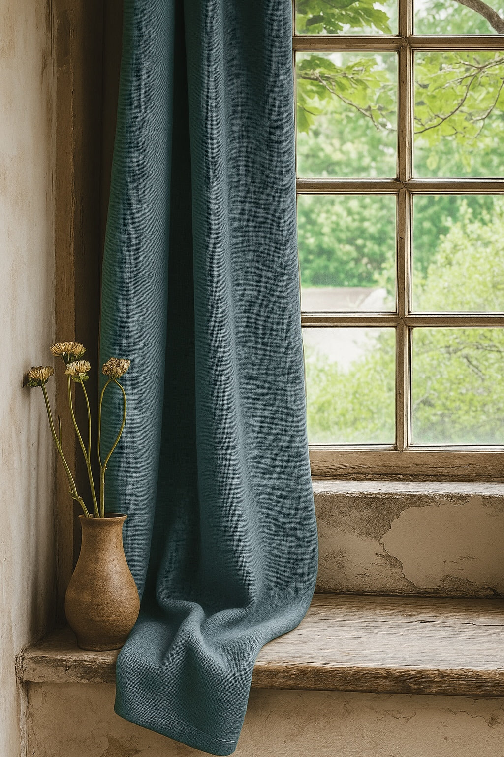 Aureden Misty Teal Grey Wool Curtain