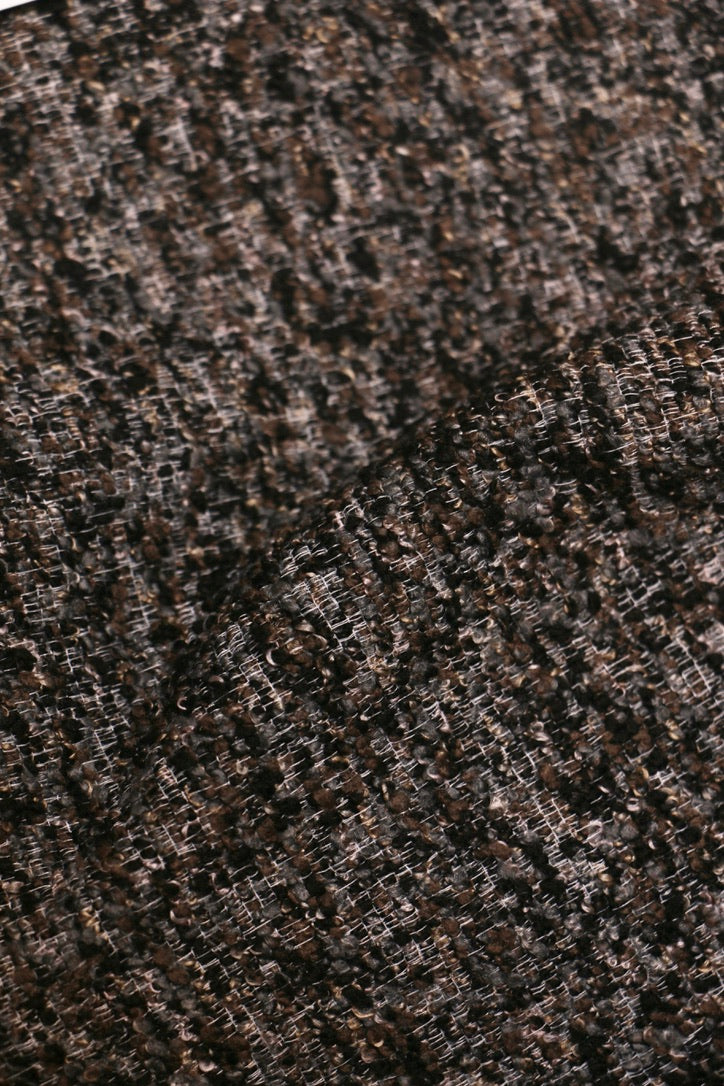 Mocha Wool – Deep Brown Wool-Look Sheer Curtain Fabric