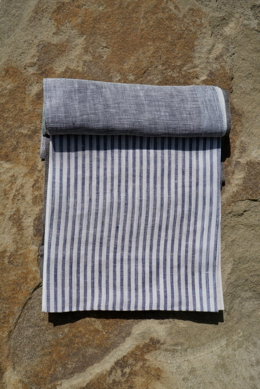 Blue & White Stripe – Woven 100% Linen Curtain Fabric, 140cm Width