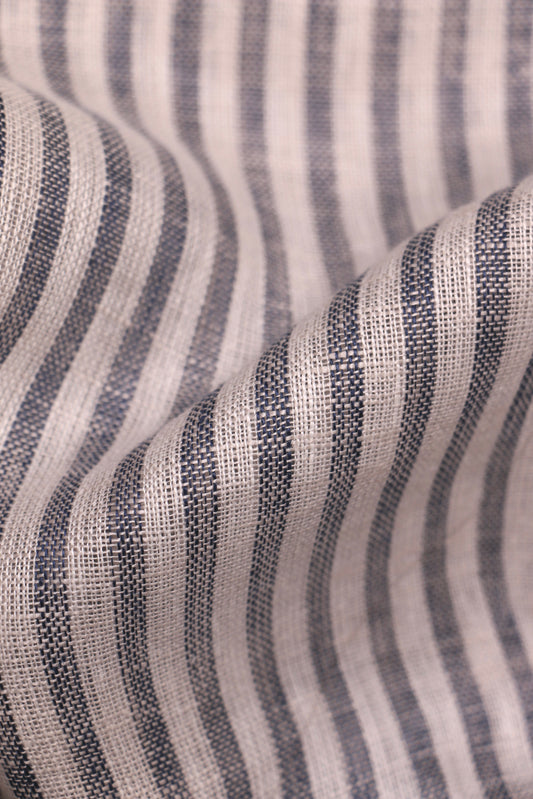 Blue & White Stripe – Woven 100% Linen Curtain Fabric, 140cm Width