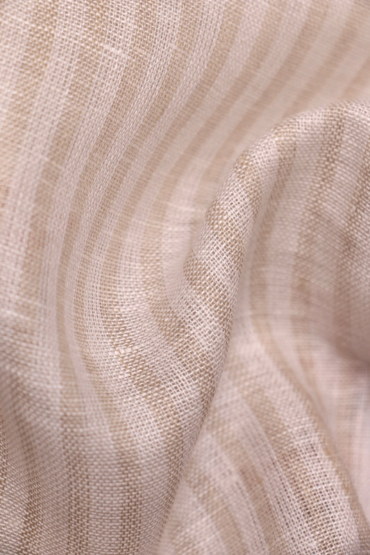 Beige & White Stripe – Woven 100% Linen Curtain Fabric, 140cm Width
